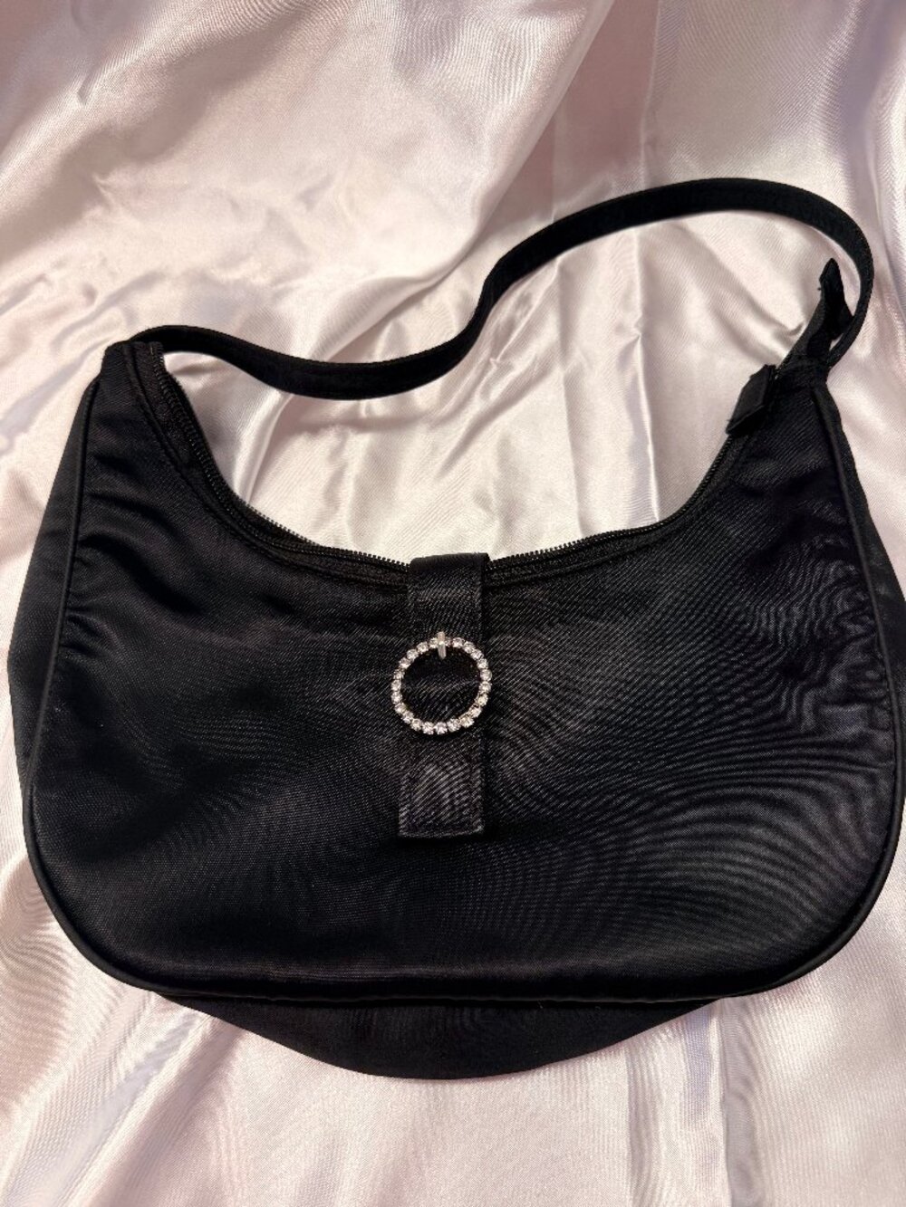 Vintage Y2K Black Satin Rhinestone Evening Bag